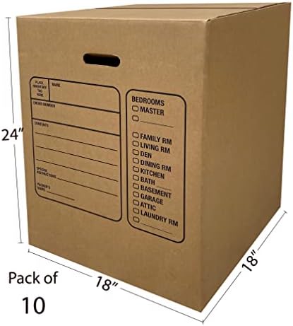 Uboxes Moving Boxes with Handles, 10 Premium Large, 18 x 18 x 24, Brown