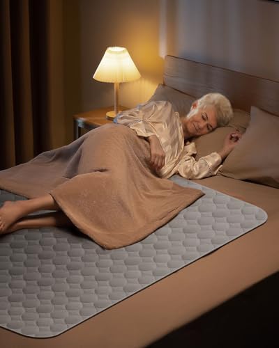 Washable Bed Pads 36" x 72" - 2 Pack, Grey, Waterproof Bed Pads for Incontinence, Bed Wetting Pads for Bed, Sofa, Floor, Resuable Underpads for Adults, Seniors, Pet