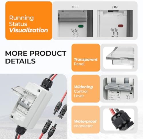 Solar Panel Disconnect Switch 1000V 60A PV Disconnect Switch Outdoor Miniature Circuit Breaker IP65 for Solar PV Homes Battery (1000V 60 Amp)