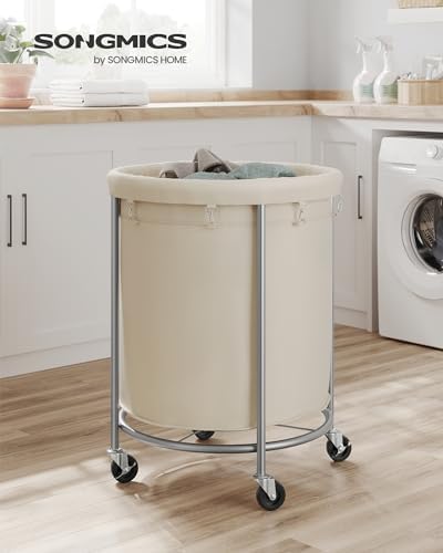 SONGMICS Laundry Basket with Wheels,190L, Steel Frame, Removable Bag