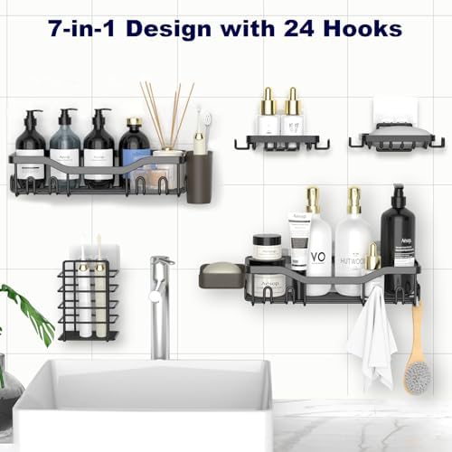 NESOMI 7-Pack Shower Caddy Adhesive,Stainless Steel Shower Organizer Shelf