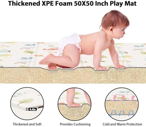 XVISHX Baby Play Mat, 50 x 50 Inch Play Mat Perfect for Use Baby Playpen, Foldable Baby Foam Playmat for Floor, Portable Waterproof Activity PlayMats for Babies, Infants and Toddlers