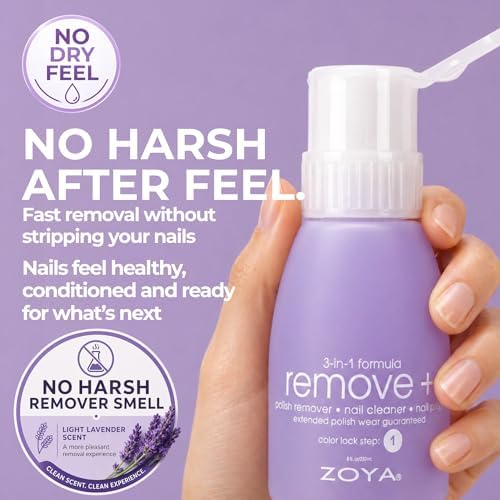 ZOYA Remove Plus Acetone Nail Polish Remover with Big Flipper Bottle, Powerful, Safe and Gentle, 3-in-1 Remover + Cleanser + Prep, Award-Winning Big10Free, 8 Fl Oz