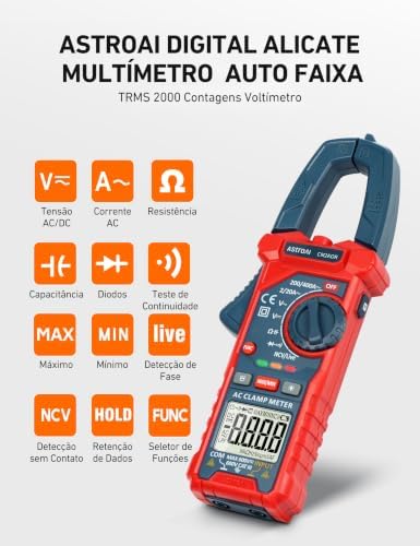 AstroAI Digital Clamp Meter Multimeter 2000 Counts Amp Voltage Tester Auto-ranging with AC/DC Voltage, AC Current, Resistance, Capacitance, Continuity, Live Wire Test, NCV, Blue
