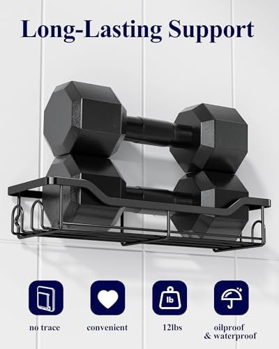 Kitsure Shower Caddy, Adhesive Shower Organizer, Large, Black
