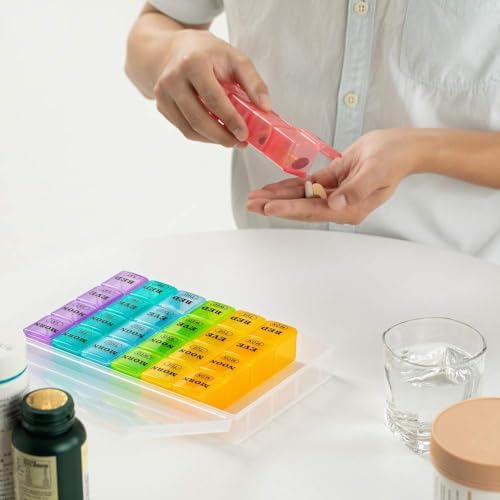 Mossime Pill Organizer 4 Times a Day, XL Weekly AM PM Pill Box, 7 Day Large