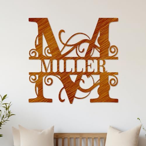 Custom Metal Name Sign | Split Letter Monogram | Outdoor Last Name Sign