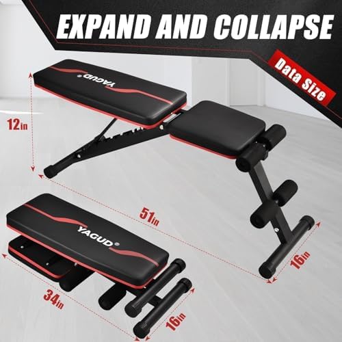 Yagud Weight Bench Press, Adjustable Workout Bench, Foldable Strength Bench
