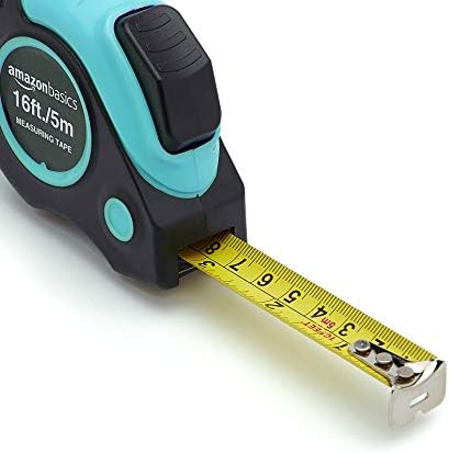 Amazon Basics Retractable Tape Measure with Metric and SAE Measurements, 16 ft / 192 in, Turquoise