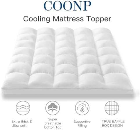 COONP Queen Mattress Topper, Cotton Extra Thick Pillow Top Mattress Pad