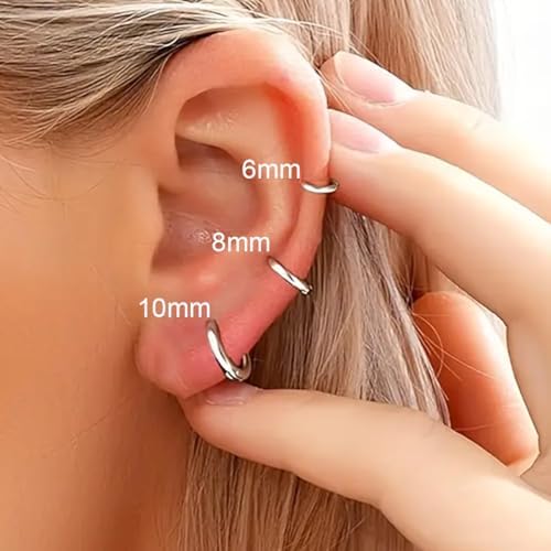 1 Pair 6mm Small Hoop Earrings for Women, Huggie Earrings (Silver/1.6mm)