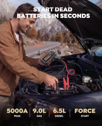 TREKURE Car Battery Jumper Starter Portable 5000A, Portable Car Jump Starter up to 10L Gas or 8L Diesel Engine, Jump Box, Jumper Cables for Car Battery, Magnetic Build, 2000LM Flashlight, Power Bank