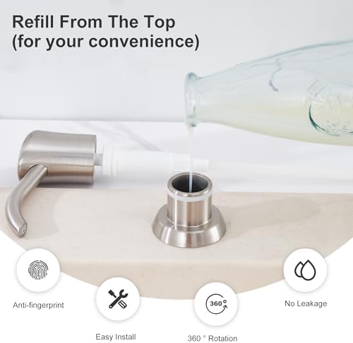 GAGALIFE Dish Soap Dispenser for Kitchen Sink, 17 oz Bottle, Brushed Nickel