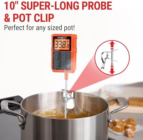 TempPro TempDip 1 Sec Digital Candy Thermometer with Pot Clip & 10" Probe