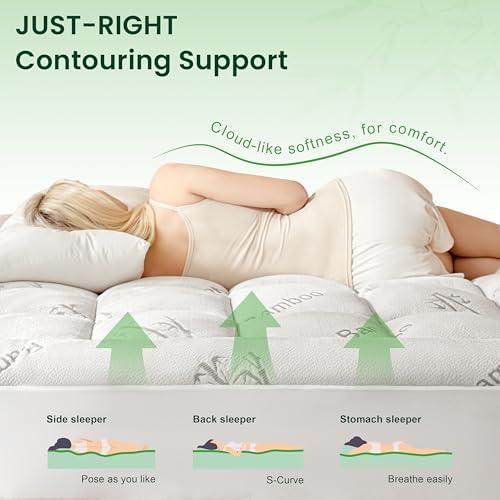 Love's cabin Twin XL Mattress Topper Viscose Derived from Bamboo, Thick Pillow Top Mattress Pad with Stretchable Pockets for 8"-20" Mattress, Soft Breathable Cooling Mattress Topper for Hot Sleepers