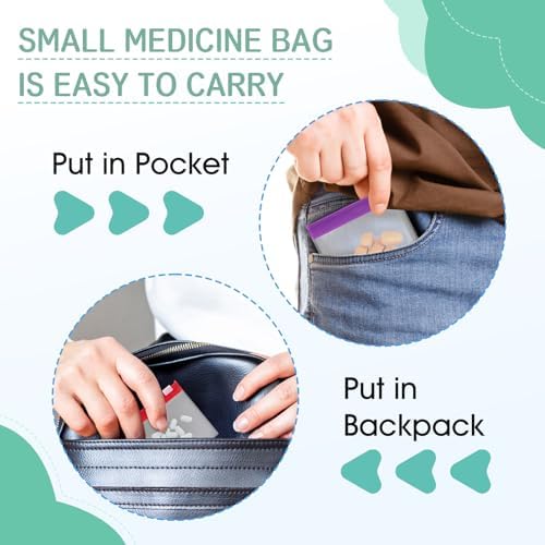 Reusable Zippered Pill Pouch with Slide Lock - 14 Piece Set in 7 Colors - Travel Pill Case for Medicine, Qtips & Small Items - Compact Pill Bags for Trave
