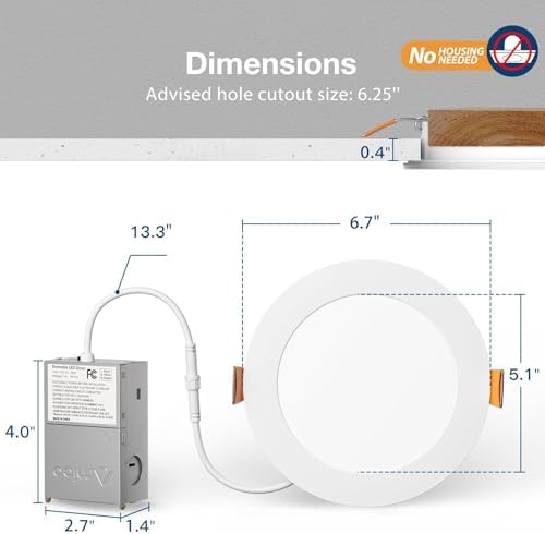 Amico 6 Pack 6 Inch LED Recessed Light with Junction Box, 5CCT, 1050LM, 12W