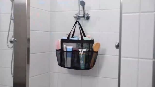 Mesh Shower Caddy Portable - 8 Pockets, S-Hook, Shower Bag for Dorm Camping