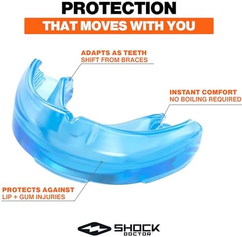 Shock Doctor Orthodontic Mouth Guard Braces for Sports, Hockey, Lacrosse, Football, Baseball, Upper Teeth Protection, Adult & Youth Sizes