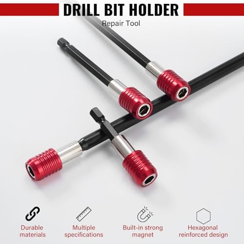 Magnetic Drill Bit Extension Set 4 Pcs (2/4/6/12’’), 1/4’’ Hex CR-V Steel Quick Release Bit Holder for Impact Driver, Screwdriver Bit Nut Drill Socket