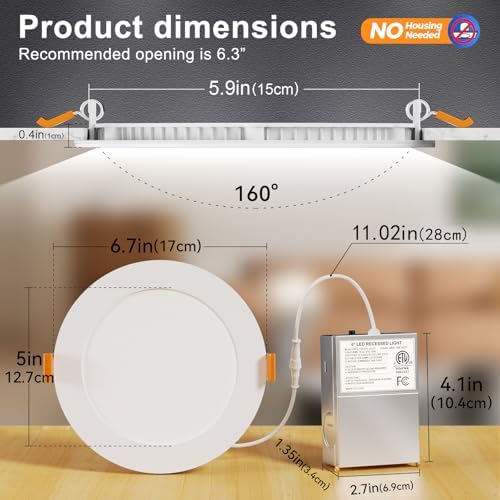 CHARKEE 24 Pack 6 Inch Ultra-Thin 5CCT LED Recessed Ceiling Light,Canless