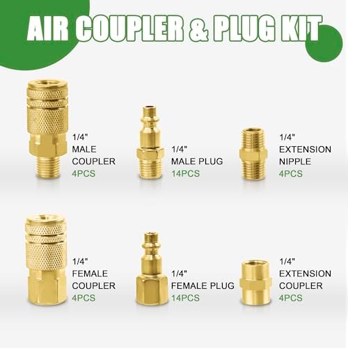 45Pcs 1/4" Air Hose Fittings Coupler & Plug Air Compressor Kit