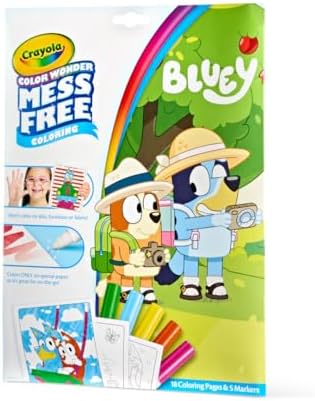 Crayola Bluey Color Wonder Coloring Set, 18 Mess Free Toddler Coloring Pages & 5 Markers, Bluey Activity Set for Kids, Gift for Toddlers, Ages 3+