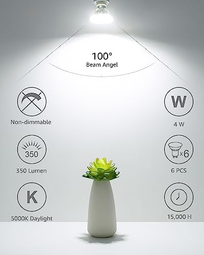 Lepro Non-Dimmable GU10 LED Light Bulbs 4W 350LM 5000K Daylight White 6PC