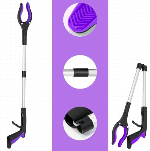 Grabber Reacher Tool - 32” Reacher Grabber Tool with Strong Magnetic and Swivel Head - Heavy Duty Pick Up Stick Grabbers for Seniors, Trash, Surgery Recovery Must Haves Gifts(Purple)