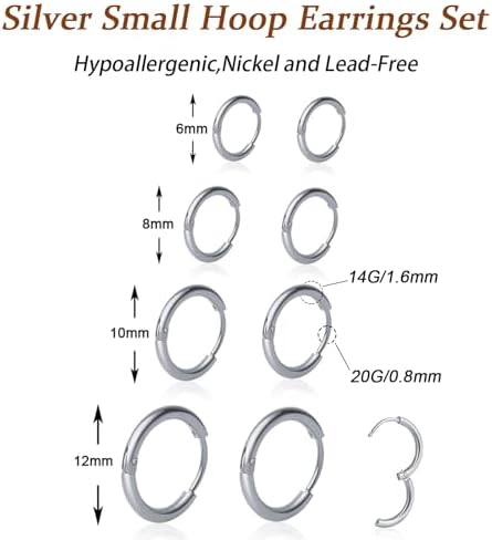 1 Pair 6mm Small Hoop Earrings for Women, Huggie Earrings (Silver/1.6mm)