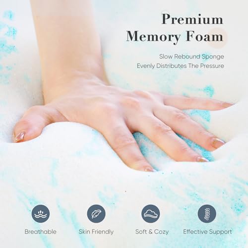 DUMOS Memory Foam Mattress Topper Queen, 2 Inch Thick Gel Infused Bed Toppers for Queen Size Bed, Soft Mattress Pads for Sleeper Sofa, RV, Camper, CertiPUR-US Certified, Blue