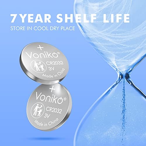 Voniko CR2032 3V Lithium Batteries 5 Pack for Child Safety, Compatible with AirTag, Key Fobs, Thermometers, Scales – 7 Years Shelf Life