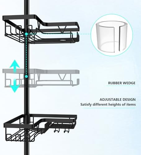 DAOYA Corner Shower Caddy Tension Pole 4 Tier Shower Caddy Organizer Black