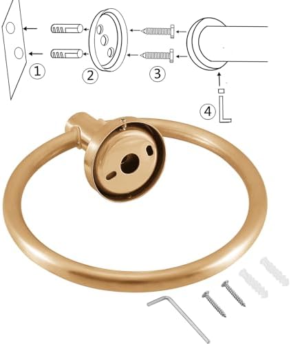 Towel Ring, Bathroom Hardware Accessories, Wall-Mounted Towel Ring, Simple Round Stainless Steel Towel Rack, for Bathroom and Kitchen (Gold)