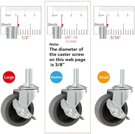 Caster Wheels, 3" Locking Swivel Threaded Stem Casters Set of 4