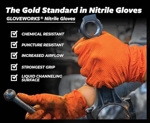 GLOVEWORKS Nitrile Gloves Disposable Orange 8 mil