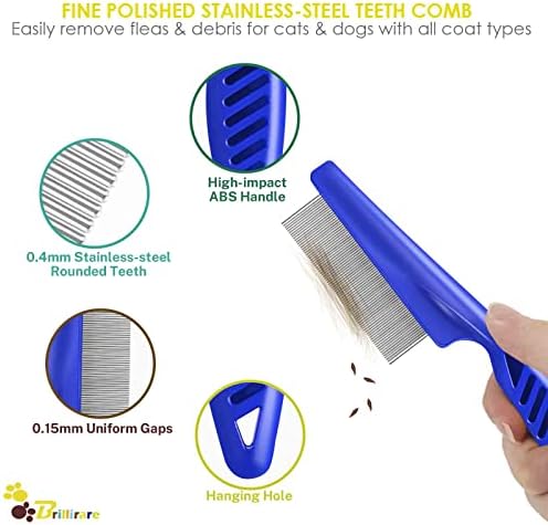 4 Pack Flea Lice Comb, Stainless Steel Dog Cat Grooming Combs with Rounded Teeth, Double Sided Professional Pet Tear Stain Remover, Dematting Tool for Small, Medium & Large Pets