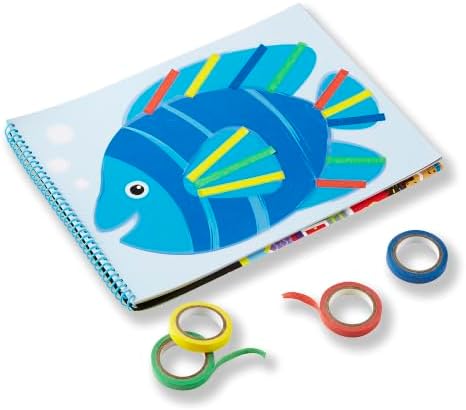 Melissa & Doug Tape Activity Book for Kids with 4 Easy-Tear Tape Rolls (Blue, Green, Red, Yellow) & 20 Reusable Scenes on Spiral-Bound Sheets, Road Trip Activities & Travel Toys for Kids Ages 4+
