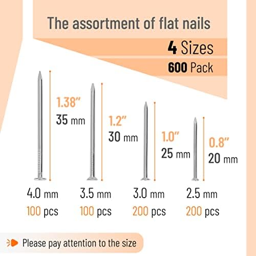Mr. Pen- Nail Assortment Kit, 600 pcs, 4 Sizes, Silver Picture Hangers