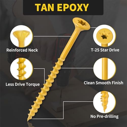 Deck Screws 3 Inch, 310PCS, FIXLINK #10 x 3 Wood Screws, Tan