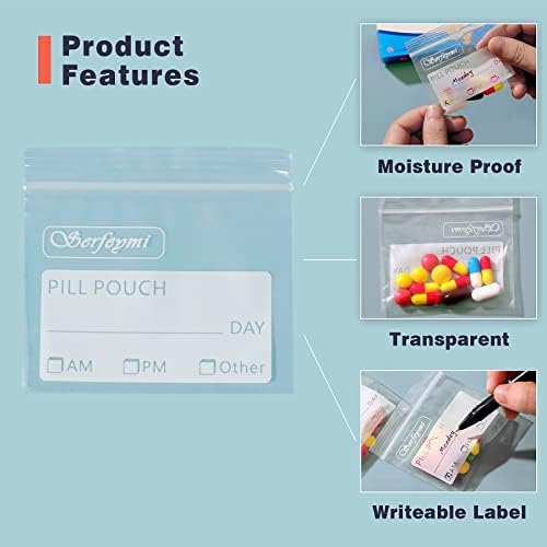 Serfeymi Pill Bags for Travel Pill Pouch Organizer Pack of 120, 3 x 2.75 in