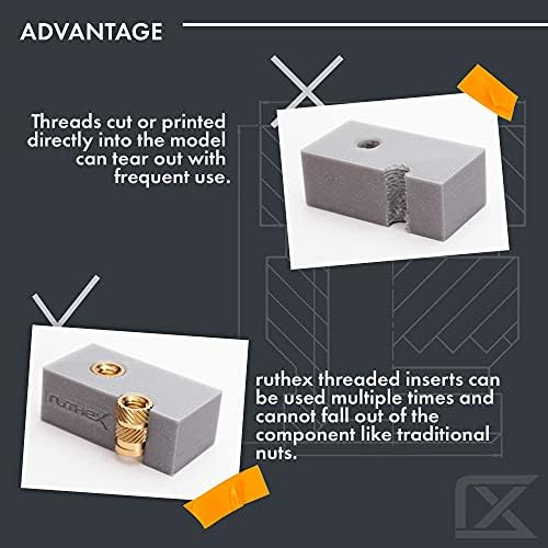 ruthex M3 Threaded Inserts - 100 Pieces RX-M3x5.7 Brass Heat Set Insert for Plastic Parts - Metric knurled Nuts - Insert by Heat into 3D Printing Components
