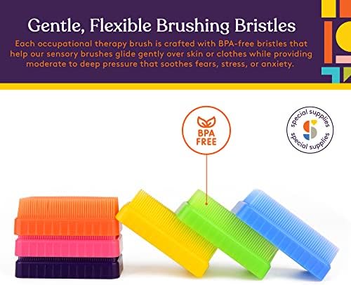 Special Supplies Sensory Brush Therapressure Therapy Brush for Occupational and Sensory Brushing, Stimulating, Calming Tools for Kids and Adults, Soft Flexible Bristles, Latex Free (Colored 6-Pack)