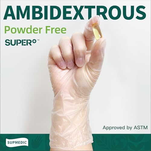 Supmedic Vinyl Disposable Exam Gloves, Clear 4Mil Powder-Free Latex-Free Medical Food-Safe Cooking Cleaning Glove 100&1000 Ct