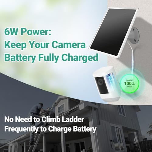 Solar Panel for Ring Camera, 6W Solar Charger with USB-C & Barrel Plug for Ring Stick Up Cam Plus/Pro & Spotlight Cam Battery Series, Waterproof, 9.8ft Cable, White