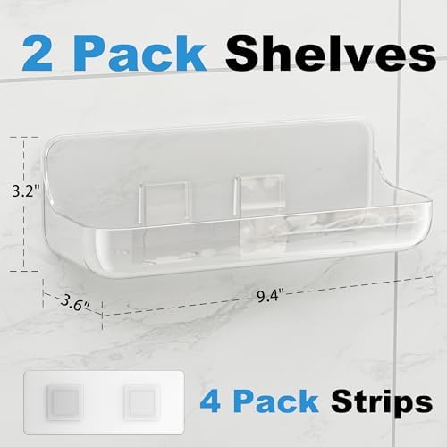 Adhesive Bathroom Shelves, 2 Pack Acryilc No Drill Stick on Shelf
