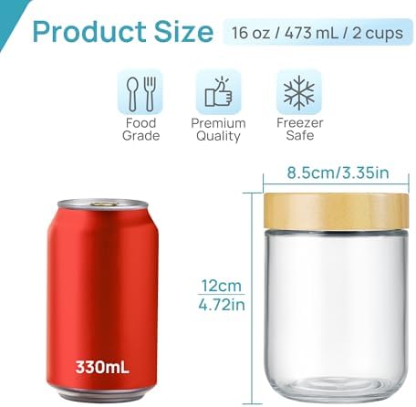 Vtopmart 6 Pack 16oz Glass Overnight Oats Containers with Bamboo Lids