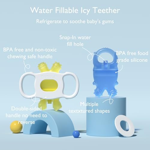 Momcozy Baby Teether Toys | Food Grade Silicone Teething Relief 0-6 Months | Toy 6-12 Months | Baby Essential | Green and Pink