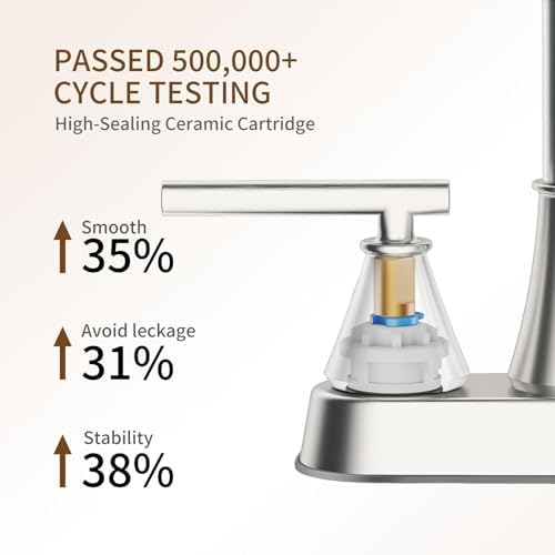 Bathroom Sink Faucet 4 Inch 2 Handle Centerset Brushed Gold Lead-Free Modern Bathroom Faucet Vanity Faucet with Pop-up Drain Stopper and Supply Hoses