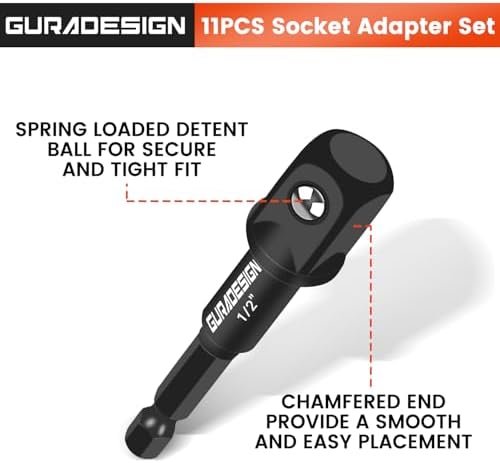 GURADESIGN 11-Piece Impact Socket Adapter Set - 3/6 Inch Hex Shank, Drill & Driver Adapter for 1/4" 3/8" 1/2" Impact Drivers